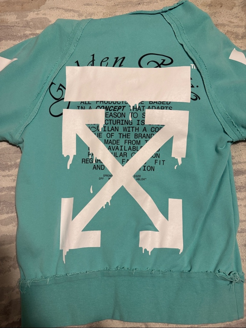 Off-White Teal Pullover Hoodie with White Arrow Graphic